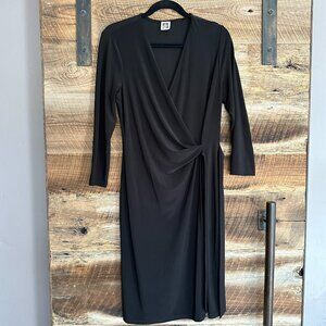 EUC Black Anne Klein Faux Wrap Midi Dress Size Large
